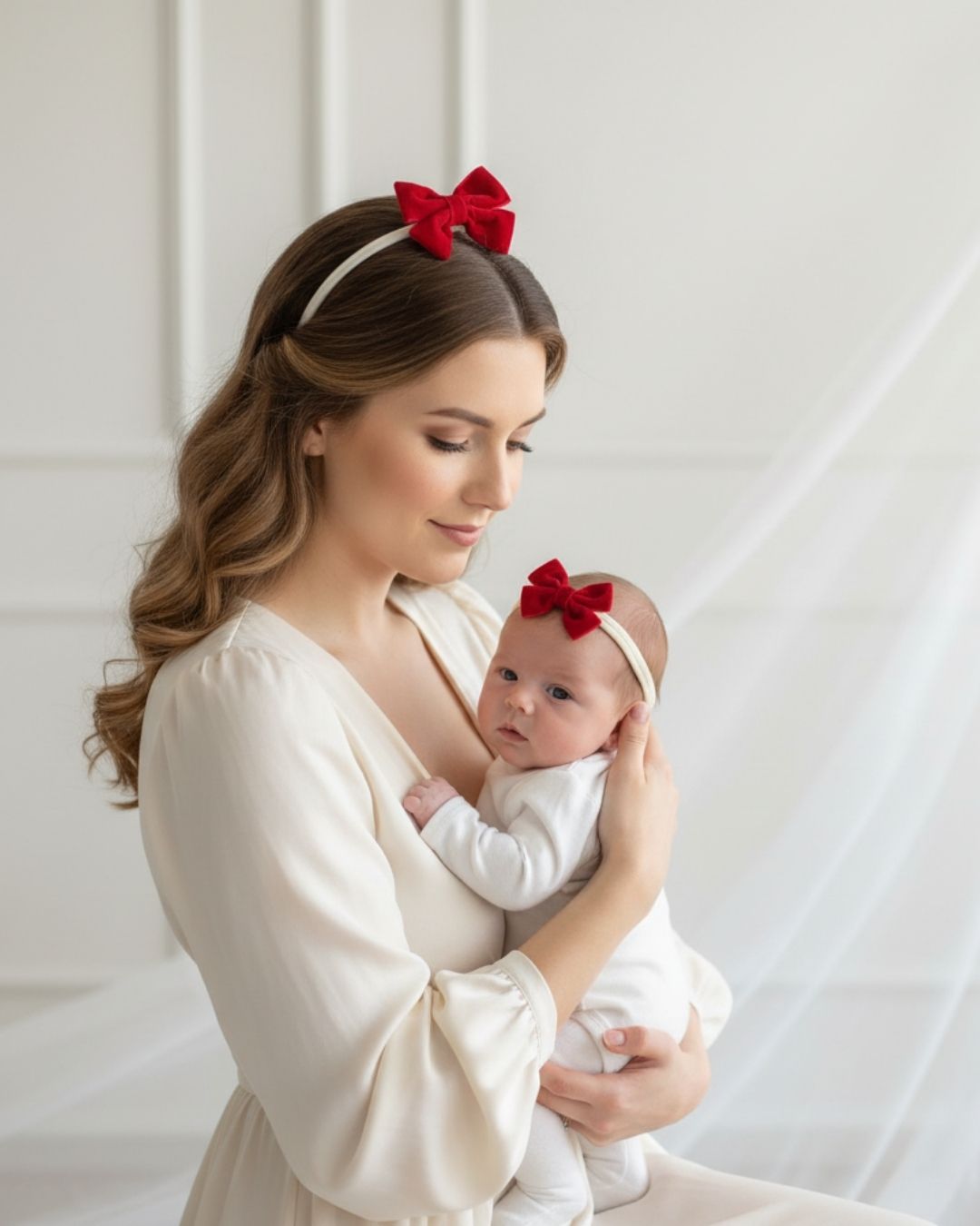Kırmızı Fiyonk Anne Bebek Toka Set