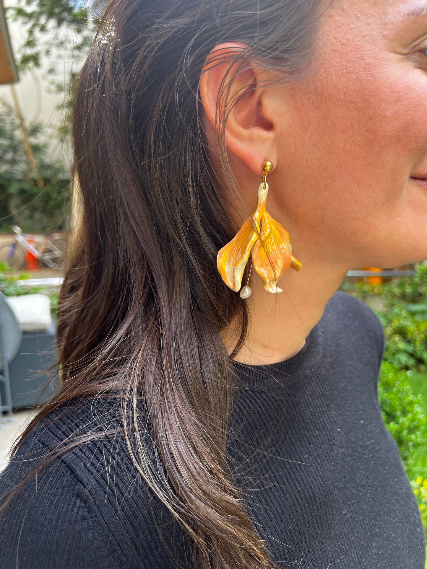 Turuncu Çiçek Küpe