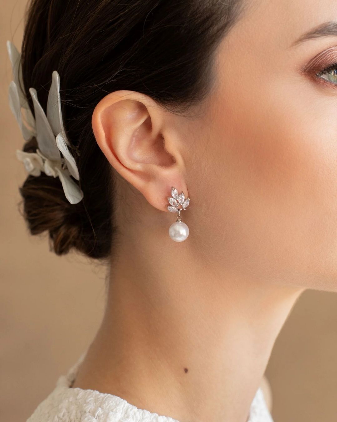 Zirkon Yaprak Taş İnci Küpe