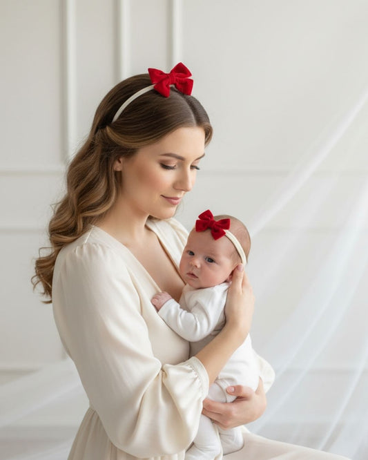 Kırmızı Fiyonk Anne Bebek Toka Set